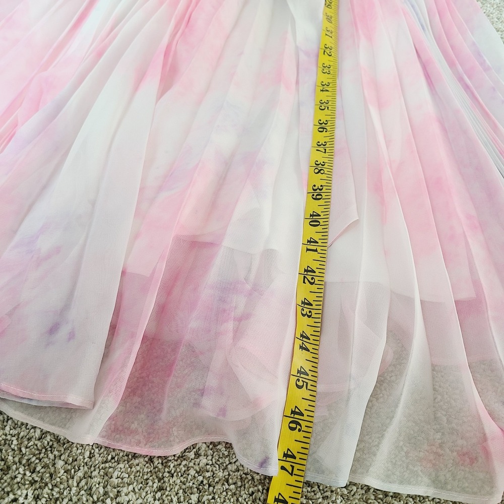 Ivy City Co Lovers Dress S Pink White Chiffon Pleated‎ Long Sleeve Ruffle Midi - Picture 11 of 11